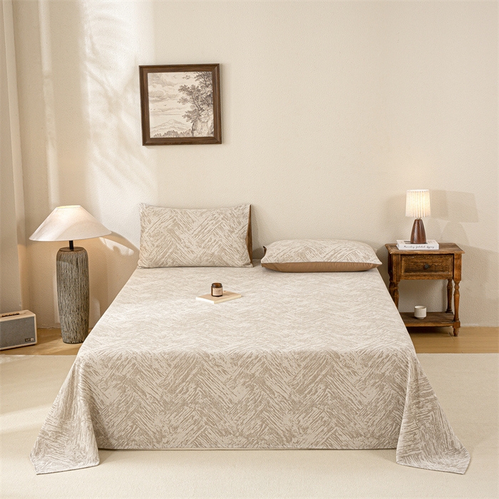 91家纺网 家纺一手货源 找家纺 灰鲸 2025新款全棉纯棉三层纱色织提花床单 本色-咖