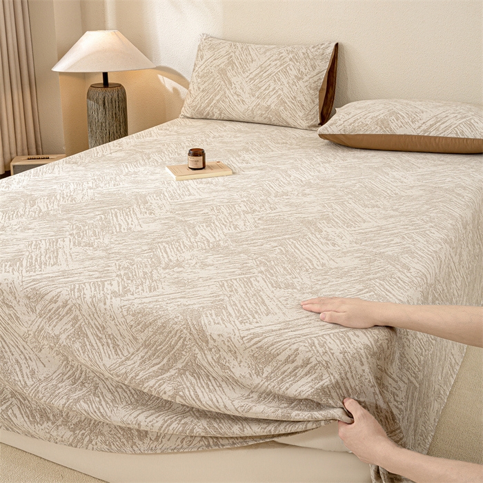 91家纺网 家纺一手货源 找家纺 灰鲸 2025新款全棉纯棉三层纱色织提花床单 本色-咖