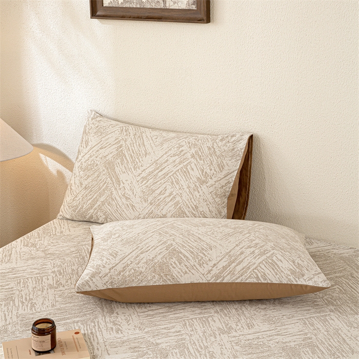 91家纺网 家纺一手货源 找家纺 灰鲸 2025新款全棉纯棉三层纱色织提花床单 本色-咖