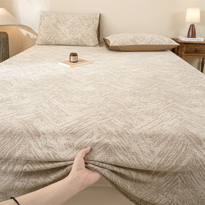 91家纺网 家纺一手货源 找家纺 灰鲸 2025新款全棉纯棉三层纱色织提花床单 本色-咖