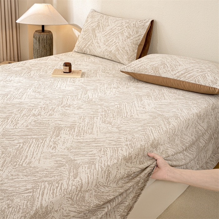 91家纺网 家纺一手货源 找家纺 灰鲸 2025新款全棉纯棉三层纱色织提花床单 本色-咖