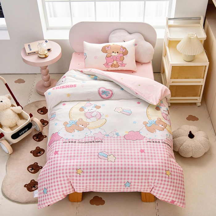 91家纺网 家纺一手货源 找家纺 乐秀家纺 2025新款全棉幼儿园被子三件套卡通纯棉被套被芯六件套 可爱国度