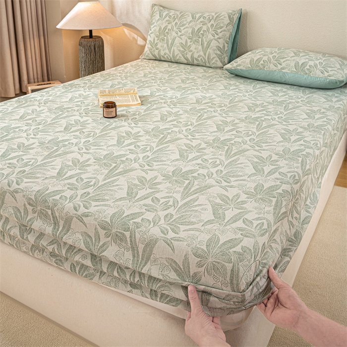 灰鲸 2025新款全棉纯棉三层纱色织提花床笠 叶语-绿