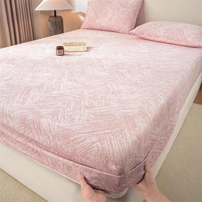 灰鲸 2025新款全棉纯棉三层纱色织提花床笠 本色-粉