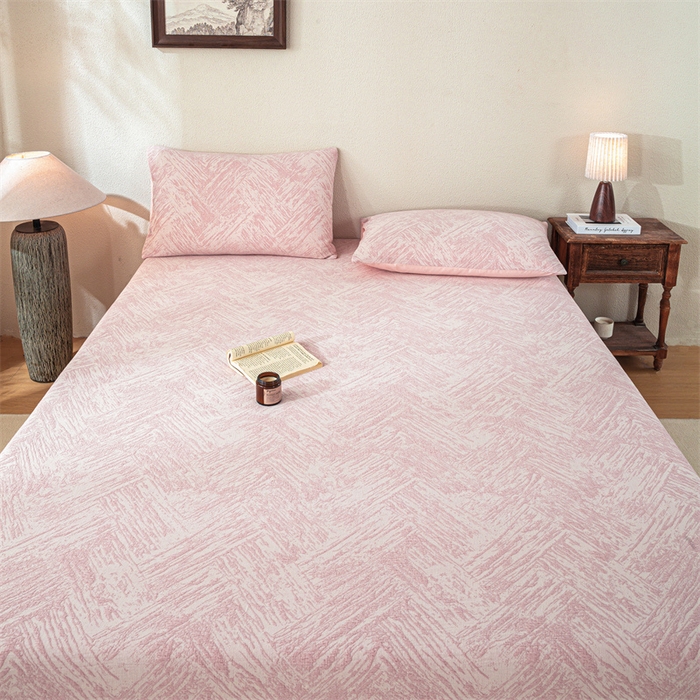 91家纺网 家纺一手货源 找家纺 灰鲸 2025新款全棉纯棉三层纱色织提花床笠 本色-粉