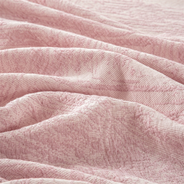 91家纺网 家纺一手货源 找家纺 灰鲸 2025新款全棉纯棉三层纱色织提花床笠 本色-粉
