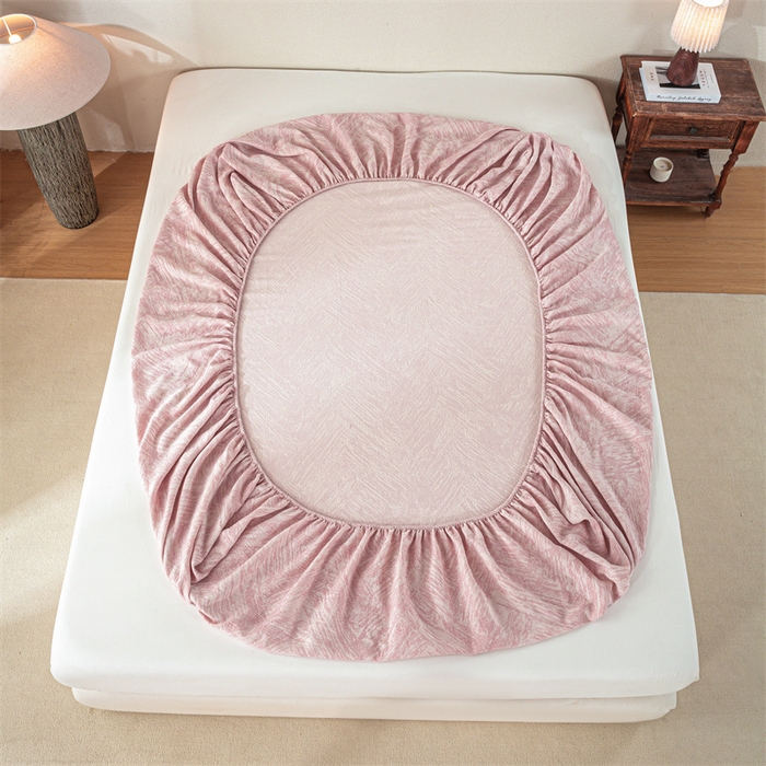 91家纺网 家纺一手货源 找家纺 灰鲸 2025新款全棉纯棉三层纱色织提花床笠 本色-粉