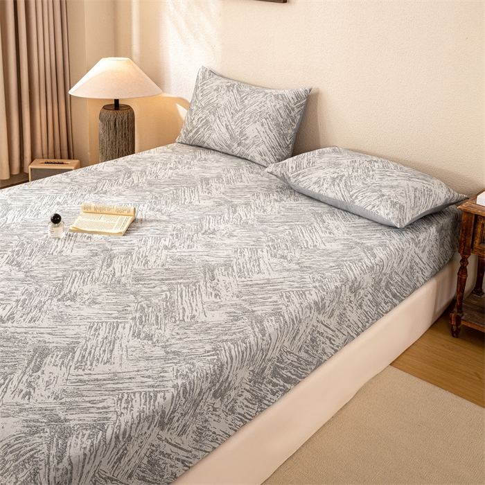 91家纺网 家纺一手货源 找家纺 灰鲸 2025新款全棉纯棉三层纱色织提花床笠 本色-灰