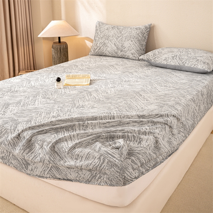 91家纺网 家纺一手货源 找家纺 灰鲸 2025新款全棉纯棉三层纱色织提花床笠 本色-灰