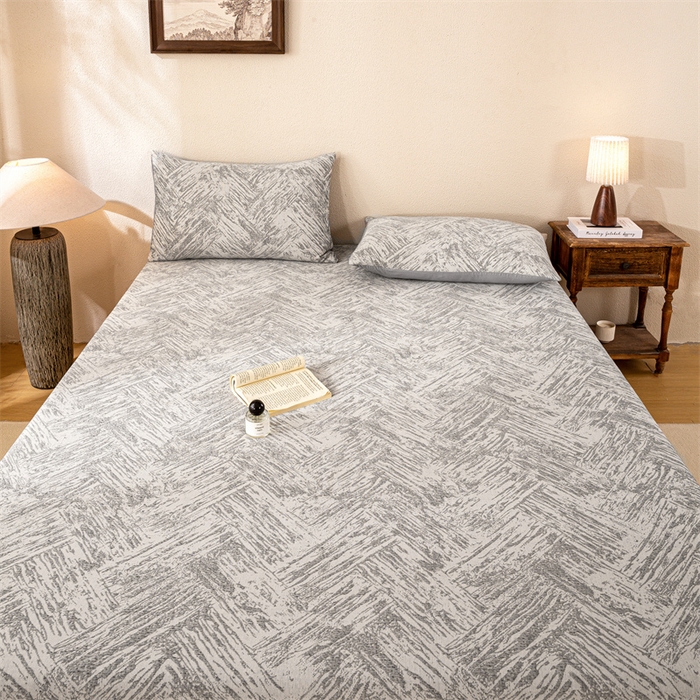 91家纺网 家纺一手货源 找家纺 灰鲸 2025新款全棉纯棉三层纱色织提花床笠 本色-灰