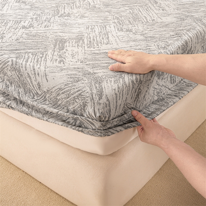 91家纺网 家纺一手货源 找家纺 灰鲸 2025新款全棉纯棉三层纱色织提花床笠 本色-灰