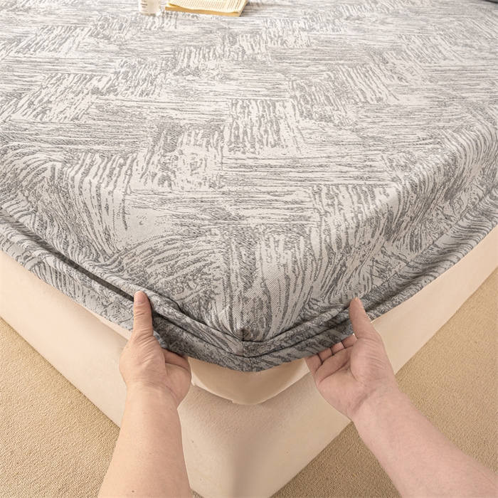 91家纺网 家纺一手货源 找家纺 灰鲸 2025新款全棉纯棉三层纱色织提花床笠 本色-灰