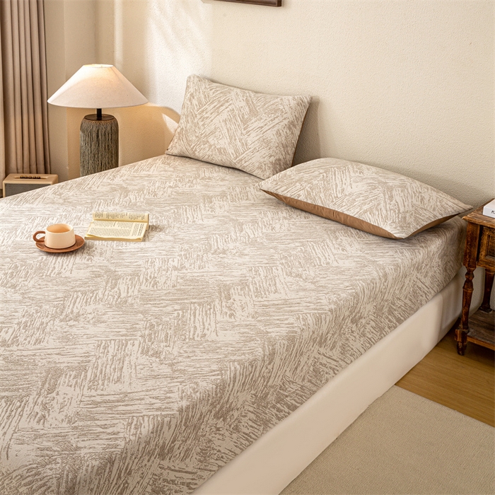 91家纺网 家纺一手货源 找家纺 灰鲸 2025新款全棉纯棉三层纱色织提花床笠 本色-咖