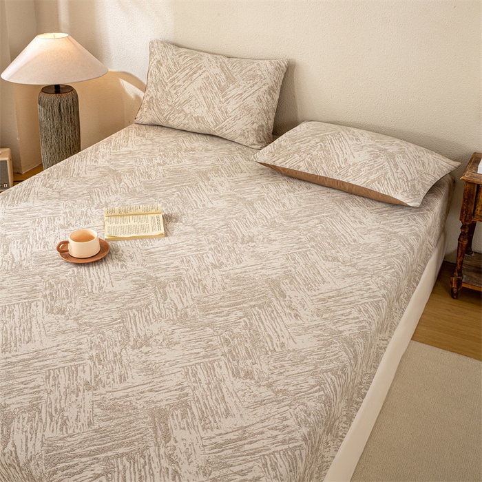 91家纺网 家纺一手货源 找家纺 灰鲸 2025新款全棉纯棉三层纱色织提花床笠 本色-咖