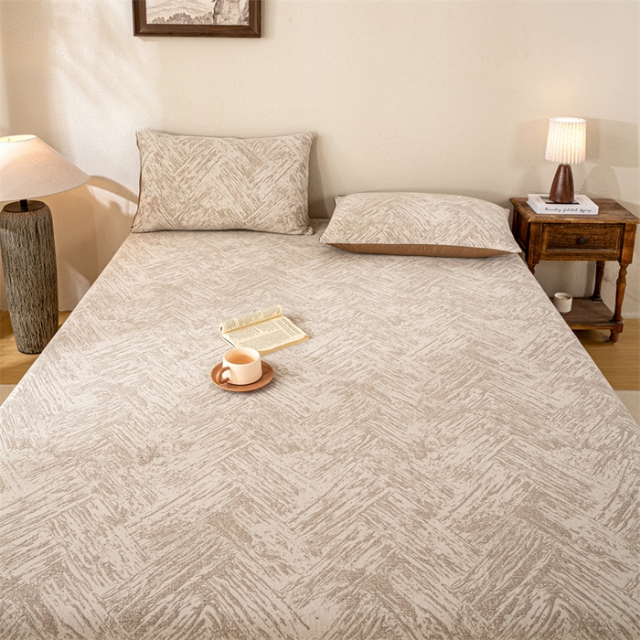 91家纺网 家纺一手货源 找家纺 灰鲸 2025新款全棉纯棉三层纱色织提花床笠 本色-咖