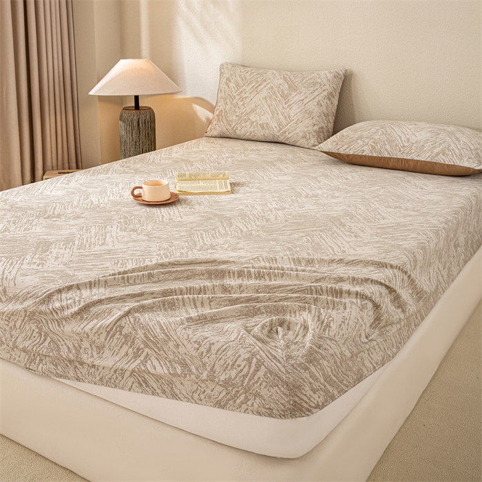 91家纺网 家纺一手货源 找家纺 灰鲸 2025新款全棉纯棉三层纱色织提花床笠 本色-咖