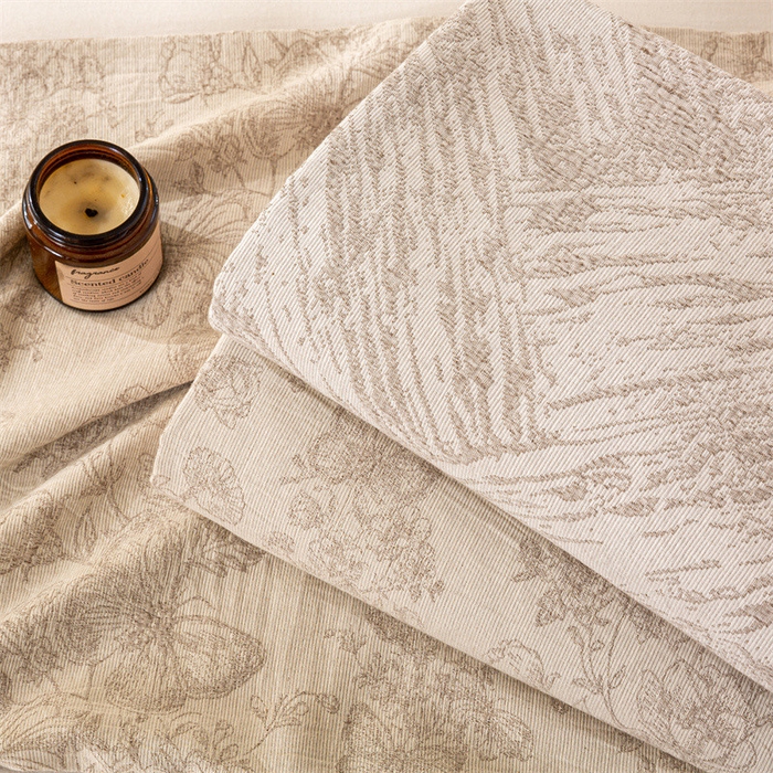 91家纺网 家纺一手货源 找家纺 灰鲸 2025新款全棉纯棉三层纱色织提花床笠 本色-咖