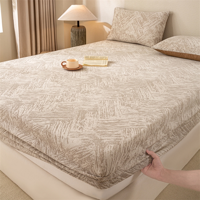 91家纺网 家纺一手货源 找家纺 灰鲸 2025新款全棉纯棉三层纱色织提花床笠 本色-咖