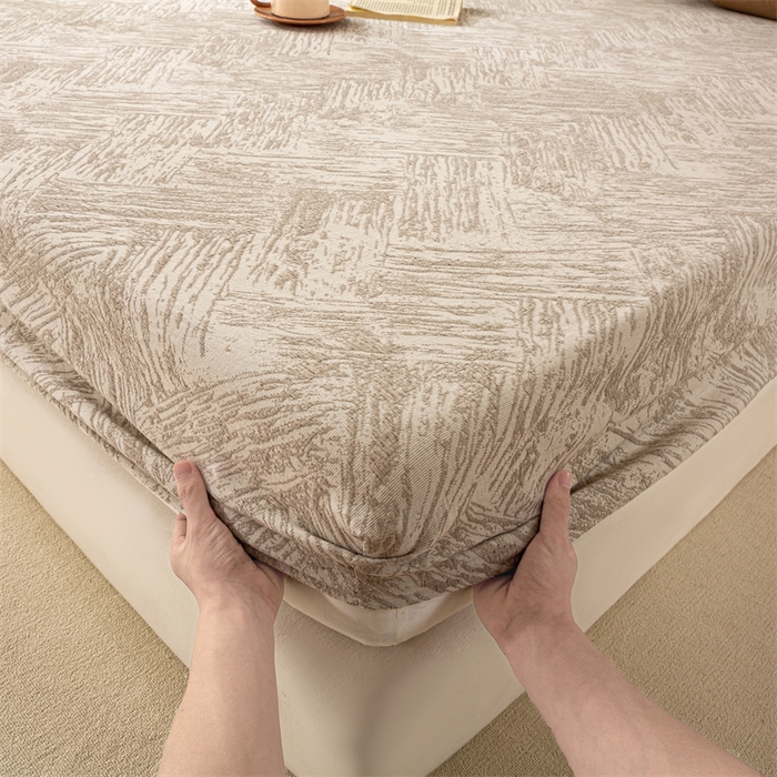 91家纺网 家纺一手货源 找家纺 灰鲸 2025新款全棉纯棉三层纱色织提花床笠 本色-咖