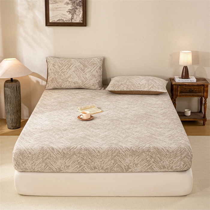 91家纺网 家纺一手货源 找家纺 灰鲸 2025新款全棉纯棉三层纱色织提花床笠 本色-咖