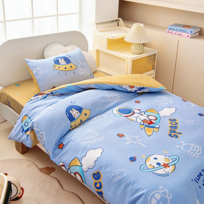 91家纺网 家纺一手货源 找家纺 乐秀家纺 2025新款全棉幼儿园被子三件套卡通纯棉被套被芯六件套 乘风宇宙