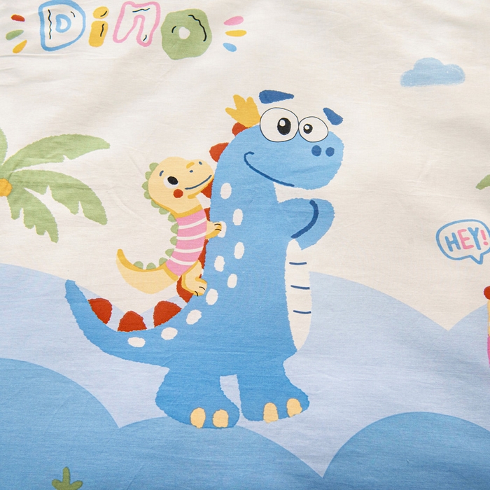 91家纺网 家纺一手货源 找家纺 乐秀家纺 2025新款全棉幼儿园被子三件套卡通纯棉被套被芯六件套 度假恐龙