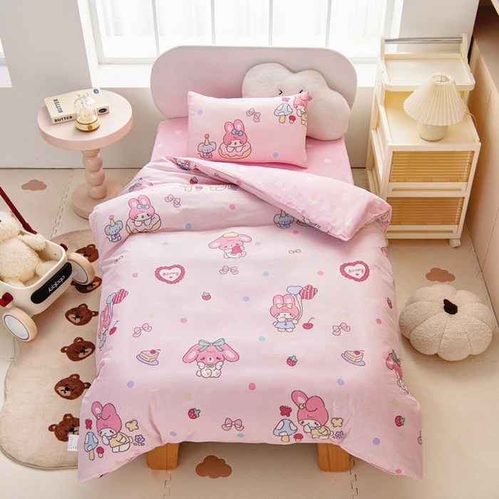 乐秀家纺 2025新款全棉幼儿园被子三件套卡通纯棉被套被芯六件套 快乐贝儿