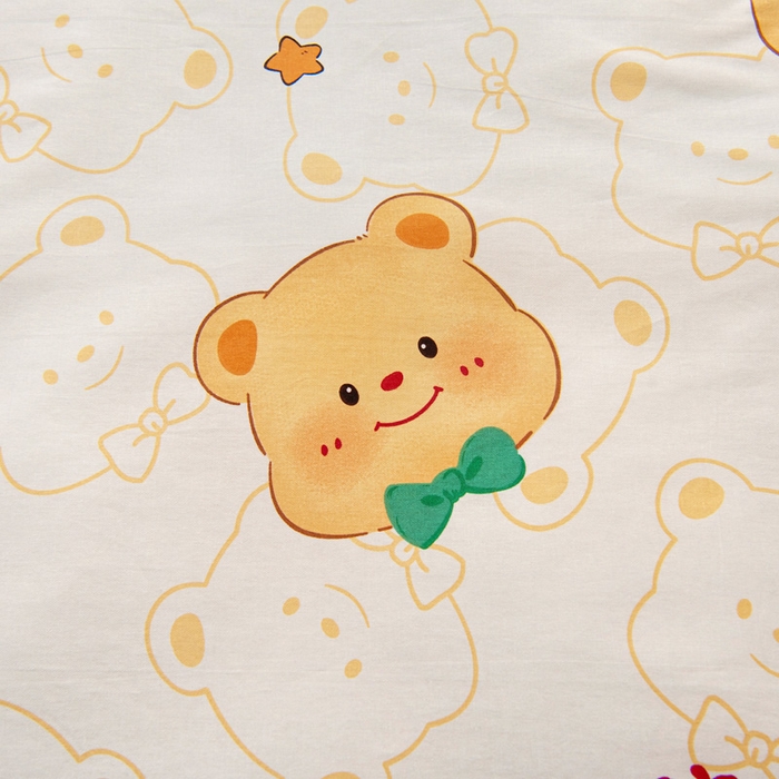 91家纺网 家纺一手货源 找家纺 乐秀家纺 2025新款全棉幼儿园被子三件套卡通纯棉被套被芯六件套 领结小熊