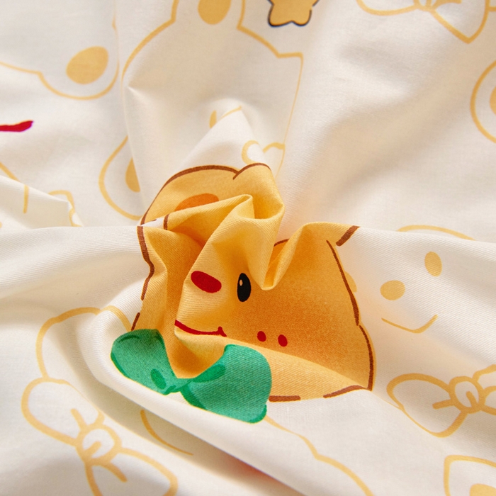 91家纺网 家纺一手货源 找家纺 乐秀家纺 2025新款全棉幼儿园被子三件套卡通纯棉被套被芯六件套 领结小熊