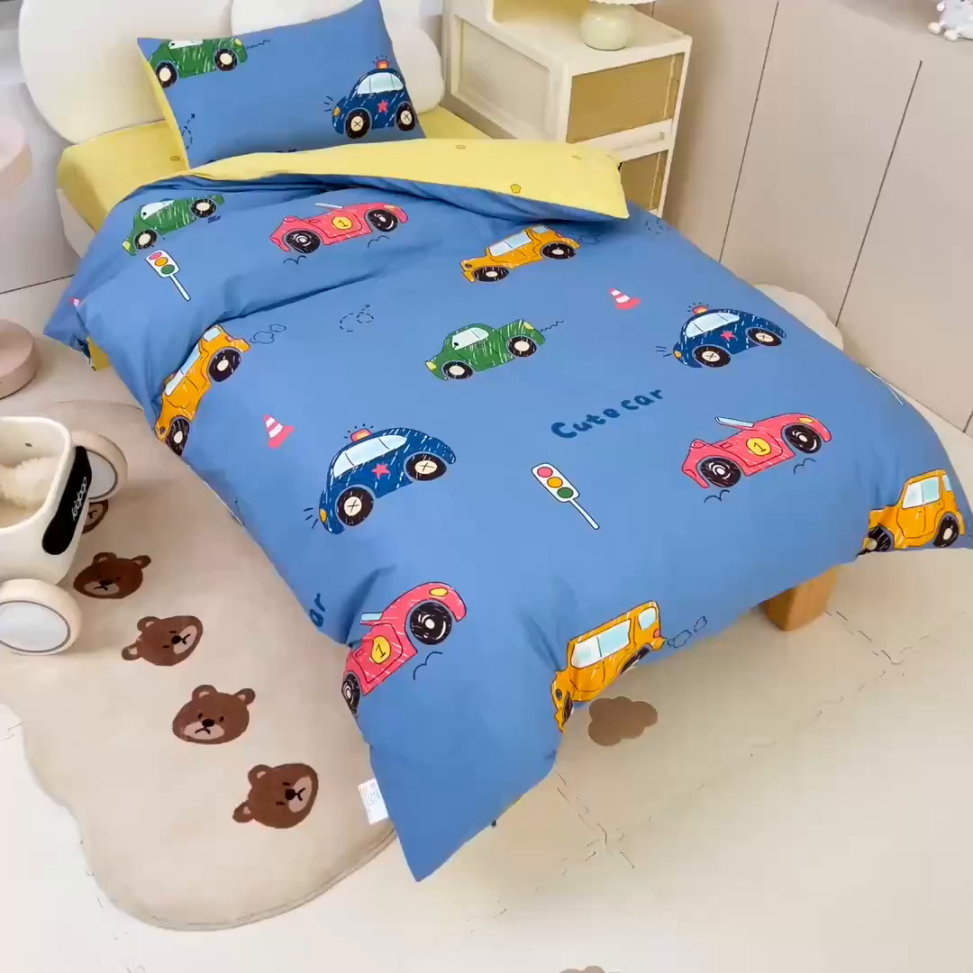 91家纺网 家纺一手货源 找家纺 乐秀家纺 2025新款全棉幼儿园被子三件套卡通纯棉被套被芯六件套 赛车世界