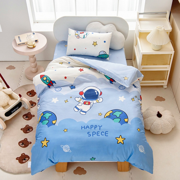 乐秀家纺 2025新款全棉幼儿园被子三件套卡通纯棉被套被芯六件套 太空卫士