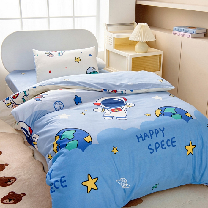 91家纺网 家纺一手货源 找家纺 乐秀家纺 2025新款全棉幼儿园被子三件套卡通纯棉被套被芯六件套 太空卫士