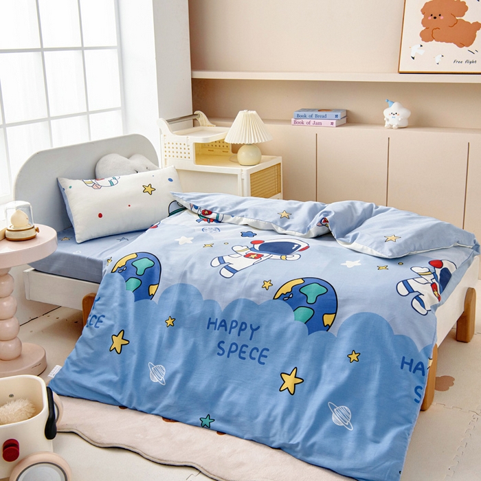 91家纺网 家纺一手货源 找家纺 乐秀家纺 2025新款全棉幼儿园被子三件套卡通纯棉被套被芯六件套 太空卫士