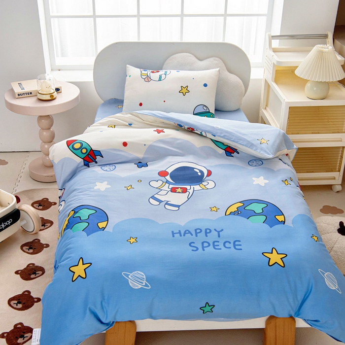 91家纺网 家纺一手货源 找家纺 乐秀家纺 2025新款全棉幼儿园被子三件套卡通纯棉被套被芯六件套 太空卫士