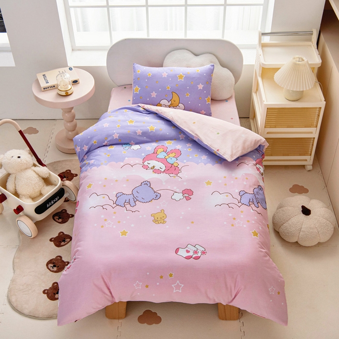 乐秀家纺 2025新款全棉幼儿园被子三件套卡通纯棉被套被芯六件套 晚安宝贝