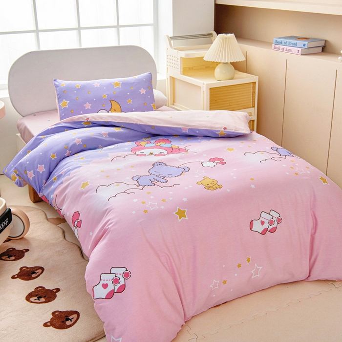 91家纺网 家纺一手货源 找家纺 乐秀家纺 2025新款全棉幼儿园被子三件套卡通纯棉被套被芯六件套 晚安宝贝