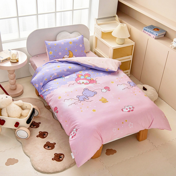 91家纺网 家纺一手货源 找家纺 乐秀家纺 2025新款全棉幼儿园被子三件套卡通纯棉被套被芯六件套 晚安宝贝