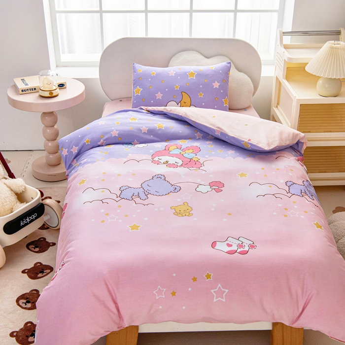 91家纺网 家纺一手货源 找家纺 乐秀家纺 2025新款全棉幼儿园被子三件套卡通纯棉被套被芯六件套 晚安宝贝