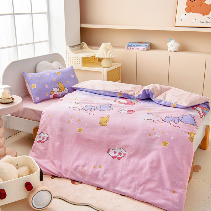 91家纺网 家纺一手货源 找家纺 乐秀家纺 2025新款全棉幼儿园被子三件套卡通纯棉被套被芯六件套 晚安宝贝