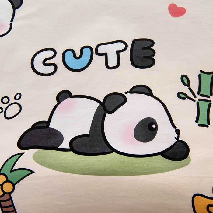 91家纺网 家纺一手货源 找家纺 乐秀家纺 2025新款全棉幼儿园被子三件套卡通纯棉被套被芯六件套 熊猫嬉戏