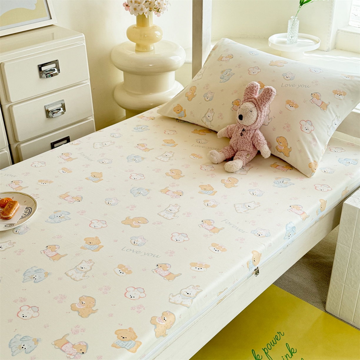 91家纺网 家纺一手货源 找家纺 多品家纺 2025新款超柔水洗棉学生宿舍床褥套子多件套大礼包 萌宠