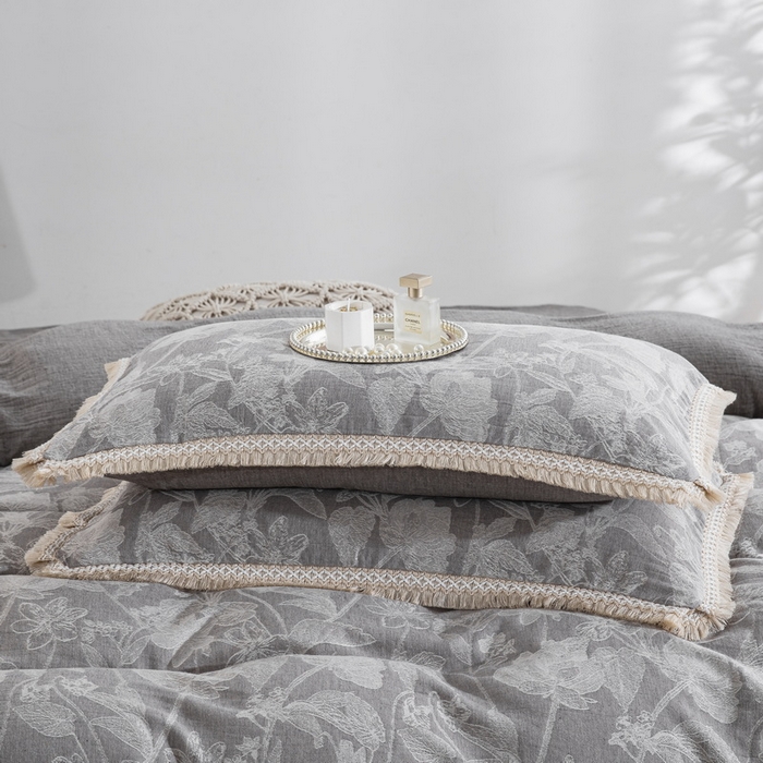 91家纺网 家纺一手货源 找家纺 鲁爱家纺供货 2025新款AB版棉麻工艺款四件套 素锦-灰