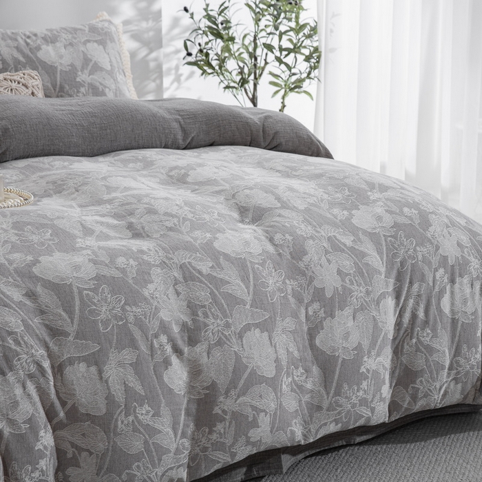 91家纺网 家纺一手货源 找家纺 鲁爱家纺供货 2025新款AB版棉麻工艺款四件套 素锦-灰