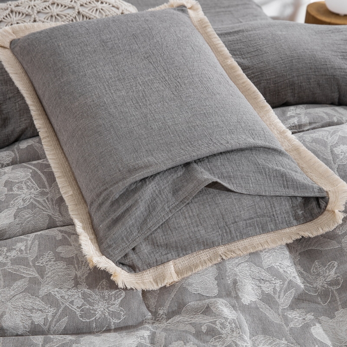 91家纺网 家纺一手货源 找家纺 鲁爱家纺供货 2025新款AB版棉麻工艺款四件套 素锦-灰