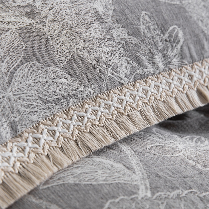 91家纺网 家纺一手货源 找家纺 鲁爱家纺供货 2025新款AB版棉麻工艺款四件套 素锦-灰