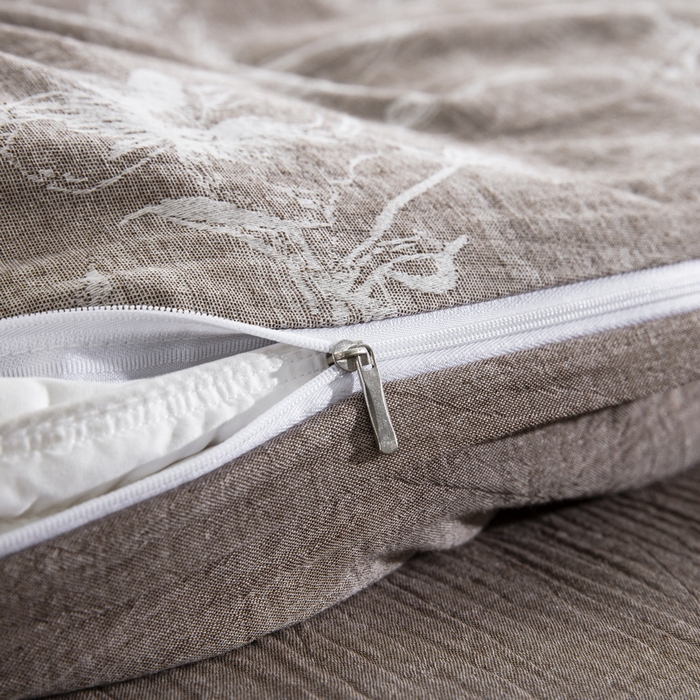 91家纺网 家纺一手货源 找家纺 鲁爱家纺供货 2025新款AB版棉麻工艺款四件套 烟花-咖