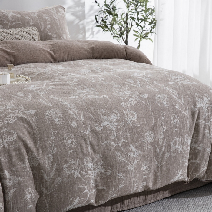 91家纺网 家纺一手货源 找家纺 鲁爱家纺供货 2025新款AB版棉麻工艺款四件套 烟花-咖