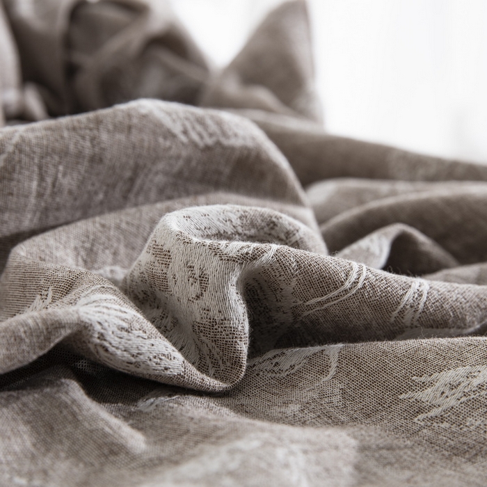 91家纺网 家纺一手货源 找家纺 鲁爱家纺供货 2025新款AB版棉麻工艺款四件套 烟花-咖