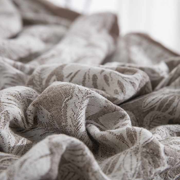 91家纺网 家纺一手货源 找家纺 鲁爱家纺供货 2025新款AB版棉麻工艺款四件套 龟背竹-咖