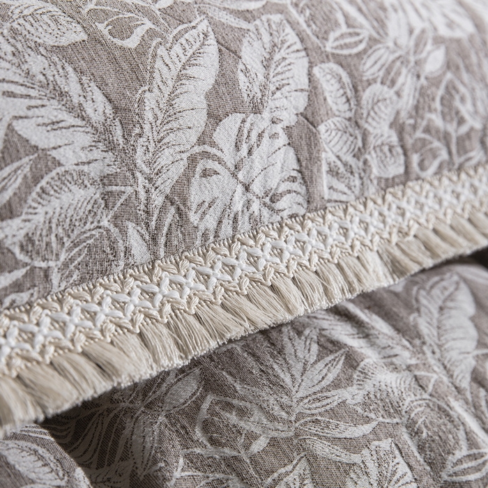 91家纺网 家纺一手货源 找家纺 鲁爱家纺供货 2025新款AB版棉麻工艺款四件套 龟背竹-咖